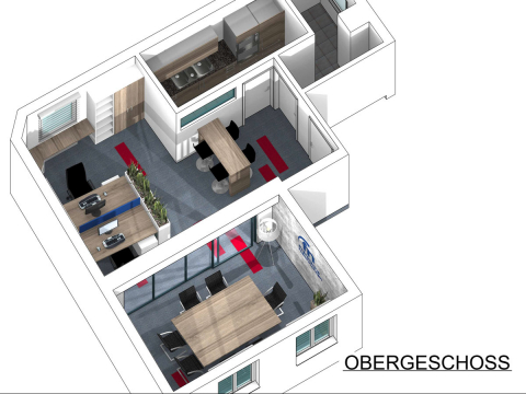 Überblick des Obergeschosses im Büroraumausbau für die Fränkischen Nachrichten