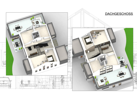 Projektbau in Regensburg – Konzeptzeichnung des Dachgeschoss-Grundrisses