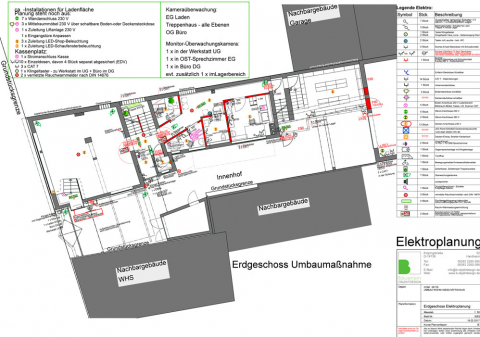 Konzeptzeichnung Elektroplanung Wohn-Geschäftshaus.