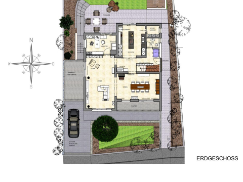 Ein Blick auf die Konzeptzeichnung des Grundrisses zeigt eine innovative Raumgestaltung im Zuge der Wohnhaussanierung.
