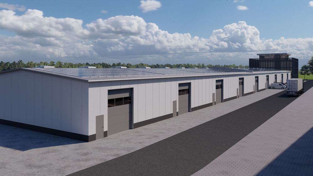 Rendering einer Industriehalle im Projektbau Walldürn von Bäuerlein Objektdesign