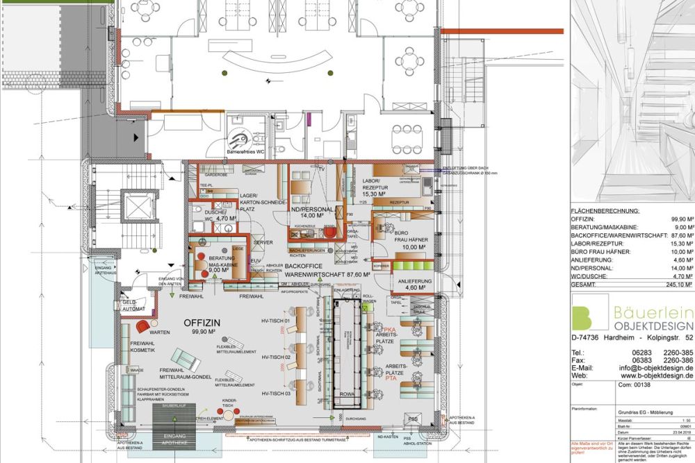 Konzeptzeichnung von Bäuerlein Objektdesign des Grundrisses der Kastell-Apotheke.