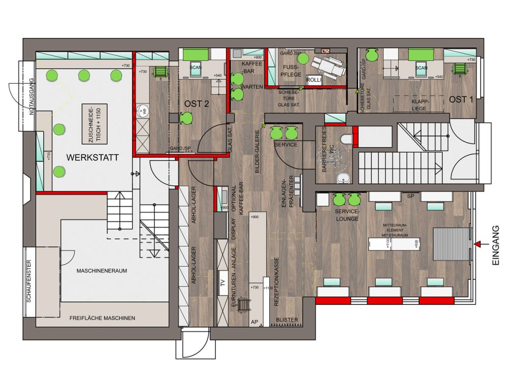 Detailansicht des Bauplans vom Ladendesign von Bäuerlein Objektdesign