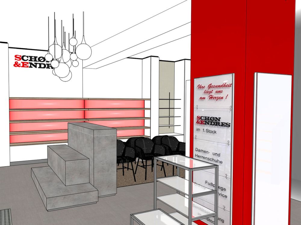 Zeichnung Innenausstattung Sanitätshaus Schön & Endres von Bäuerlein Objektdesign