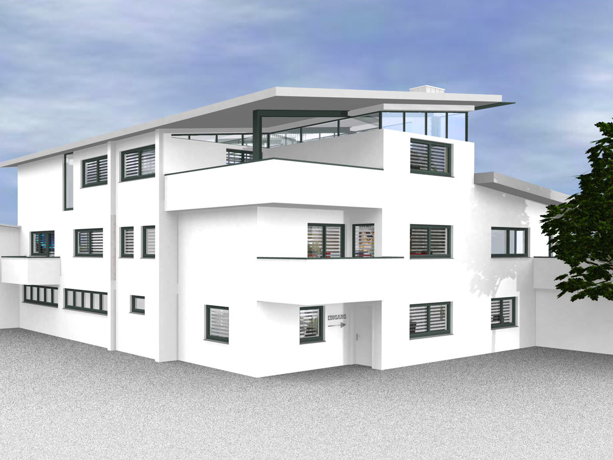 Industriebauplanung für Waibstadt: Das Konzeptrendering zeigt die beeindruckende Aussenansicht unseres modernen Bürogebäudes in Waibstadt. Klare Linien, zeitgemäßes Design und durchdachte Architektur für ein inspirierendes Arbeitsumfeld. Industriebauplanung für Waibstadt: Moderne Aussenansicht des Bürogebäudes in Waibstadt.