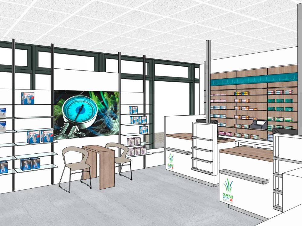 Konzeptzeichnung von Bäuerlein Objektdesign des modernen Verkaufsraums