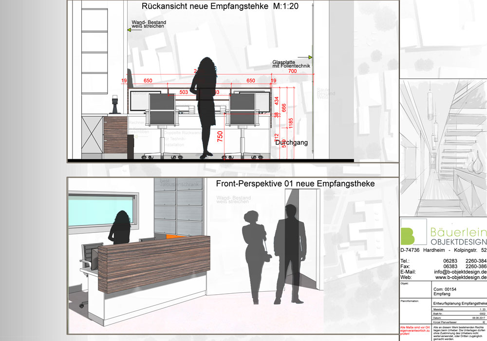 Die Konzeptzeichnung der Anmeldung im Praxisausbau für die Saale Klinik Halle von Bäuerlein Objektdesign