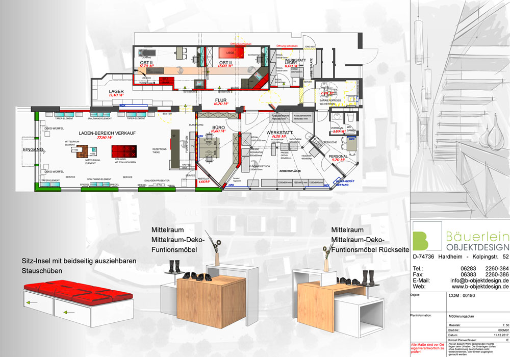 Konzeptzeichnung unseres Ladenbaus von Bäuerlein Objektdesign