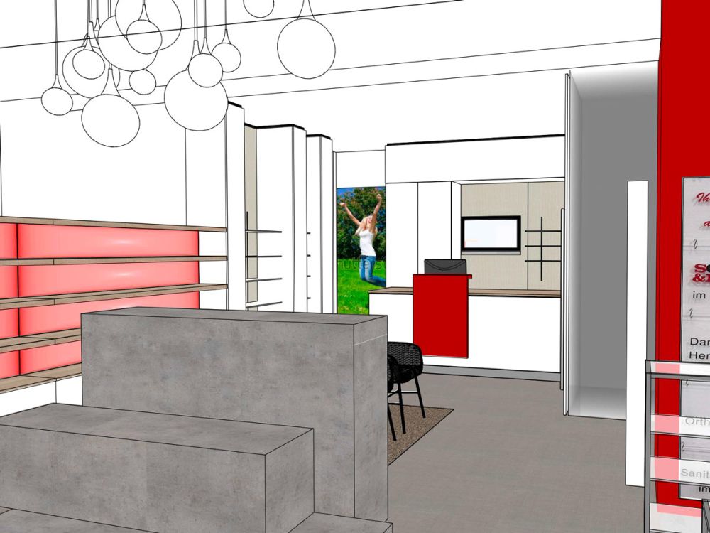 Entwurf Innenausstattung Sanitätshaus von Bäuerlein Objektdesign