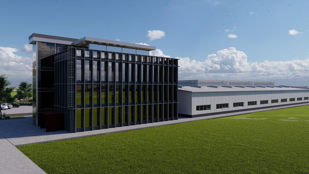 Rendering der Rückseite des Geschäftsgebäudes von Bäuerlein Objektdesign