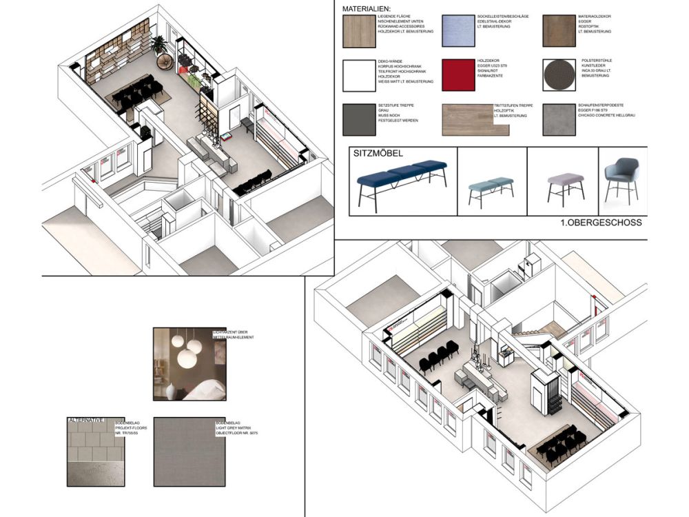 Konzeptzeichnung von Bäuerlein Objektdesign des Obergeschosses 