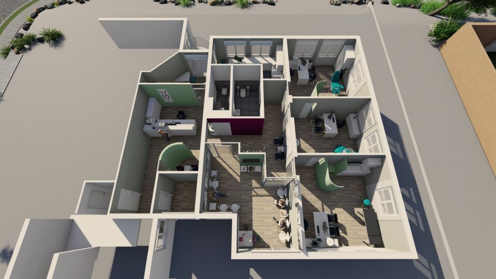 Perspektivische Anordung der Praxisräume der Gynäkologischen Praxis in Bayern