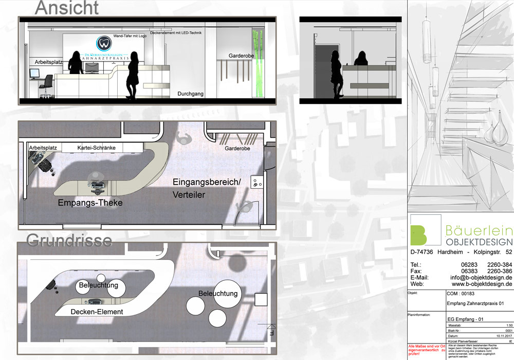 Detaillierte Konzeptzeichnung des Empfangsbereichs 