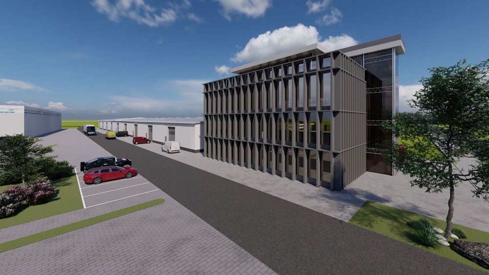 Rendering eines modernen Geschäftsgebäudes von Bäuerlein Objektdesign