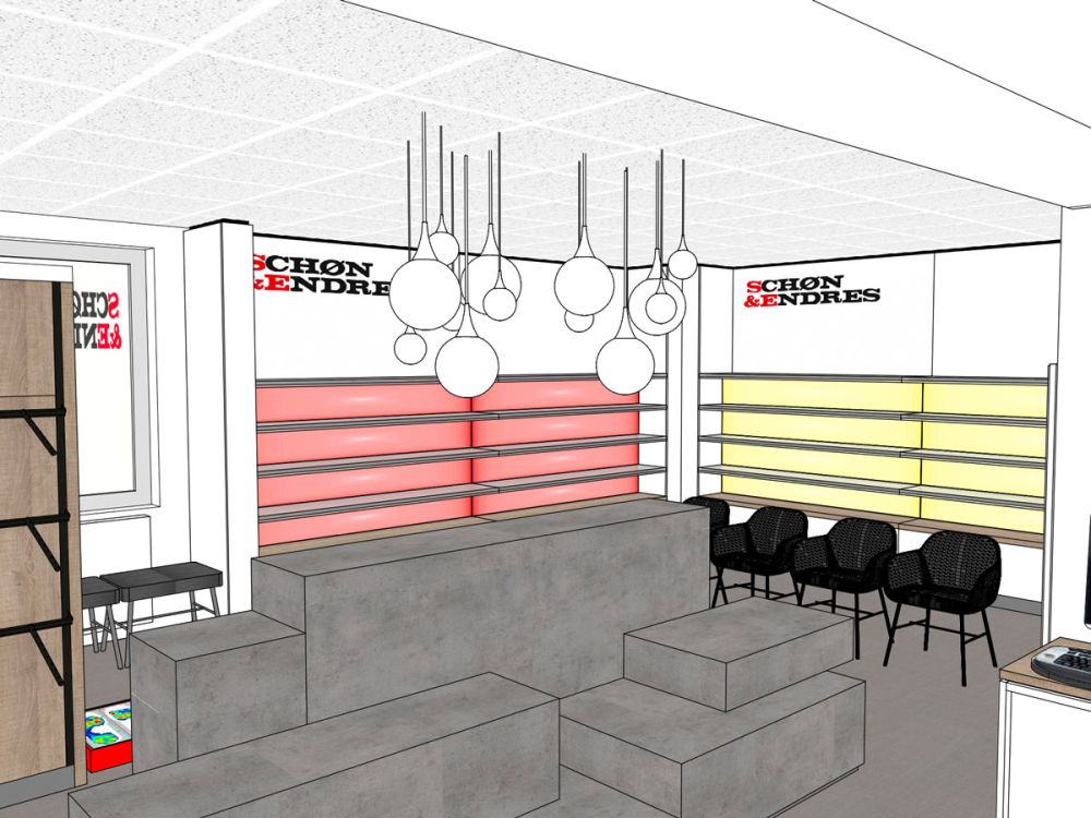 Konzeptzeichnung des Verkaufsraums von Bäuerlein Objektdesign